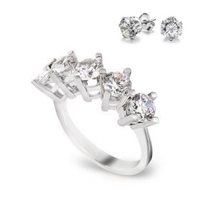 Chavin CS77 2,5 crt. Swarovski Beştaş Gümüş Yüzük ve Küpe