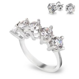 Chavin CS77 2,5 crt. Swarovski Beştaş Gümüş Yüzük ve Küpe