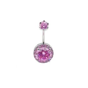 Chavin DA61PM Çift Taşlı Komple Pembe Taşlı Göbek Piercing