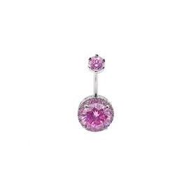 Chavin DA61PM Çift Taşlı Komple Pembe Taşlı Göbek Piercing