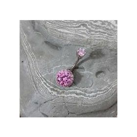 Chavin DA61PM Çift Taşlı Komple Pembe Taşlı Göbek Piercing