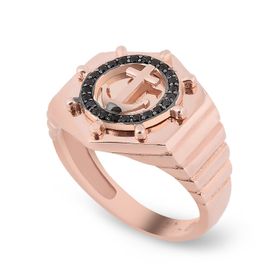Chavin DB86-26 Rose Siyah Taşlı Dümen ve Çapa Erkek Gümüş Yüzük