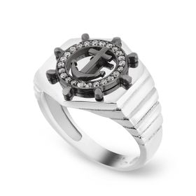 Chavin DB87-28 Siyah Rodyum Taşlı Çapa ve Dümen Erkek Gümüş Yüzük