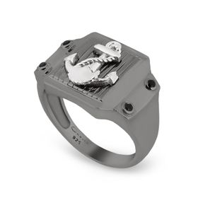 Chavin DB89-27 Siyah Rodyum Beyaz Çapa Erkek Gümüş Yüzük