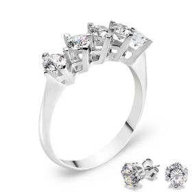 Chavin DH12-11 1 Carat Beştaş Gümüş Yüzük ve Küpe
