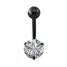 Chavin DP46 Beyaz Taşlı Siyah Çelik Göbek Piercing