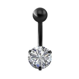Chavin DP46 Beyaz Taşlı Siyah Çelik Göbek Piercing