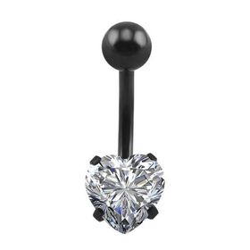 Chavin DP47 Beyaz Kalp Taşlı Siyah Çelik Göbek Piercing