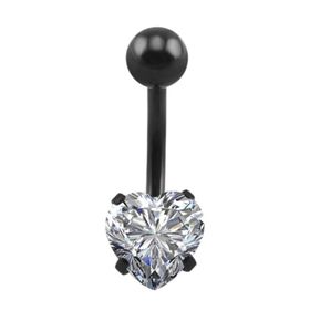 Chavin DP47 Beyaz Kalp Taşlı Siyah Çelik Göbek Piercing