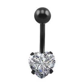 Chavin DP47 Beyaz Kalp Taşlı Siyah Çelik Göbek Piercing
