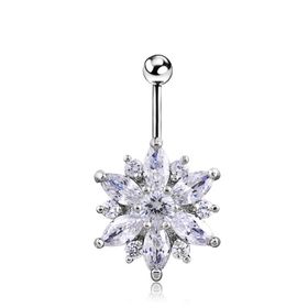 Chavin DP48 Beyaz Çiçek Taşlı Çelik Göbek Piercing