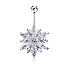 Chavin DP48 Beyaz Çiçek Taşlı Çelik Göbek Piercing