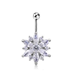 Chavin DP48 Beyaz Çiçek Taşlı Çelik Göbek Piercing