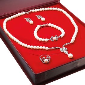 Chavin DS35 İnci Gümüş Küpe Bileklik Yüzük Takım Set Kolye
