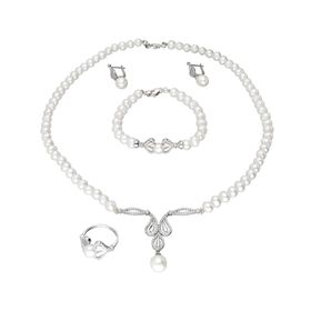 Chavin DS35 İnci Gümüş Küpe Bileklik Yüzük Takım Set Kolye