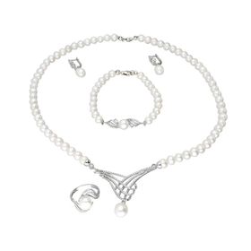 Chavin DS36 İnci Gümüş Küpe Bileklik Yüzük Takım Set Kolye