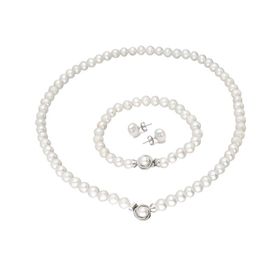 Chavin DS48 İnci Küçük Broş Gümüş Bileklik Küpe Takımı Set Kolye
