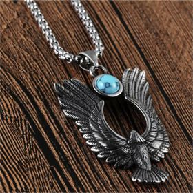 Chavin DS86 Kartalın Gözü Turkuaz Taş Çelik Erkek Kolye