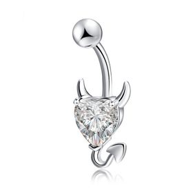 Chavin DT70BY Beyaz Kalp Taşlı Şeytan Çelik Göbek Piercing