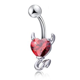 Chavin DT70KR Kırmızı Kalp Taşlı Şeytan Çelik Göbek Piercing