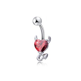 Chavin DT70KR Kırmızı Kalp Taşlı Şeytan Çelik Göbek Piercing