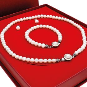 Chavin DT98 Kolye Küpe Bileklik Doğal İnci Özel Kutulu Set
