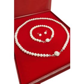 Chavin DT98 Kolye Küpe Bileklik Doğal İnci Özel Kutulu Set
