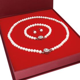 Chavin DT98 Kolye Küpe Bileklik Doğal İnci Özel Kutulu Set