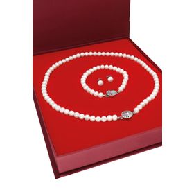 Chavin DT98 Kolye Küpe Bileklik Doğal İnci Özel Kutulu Set