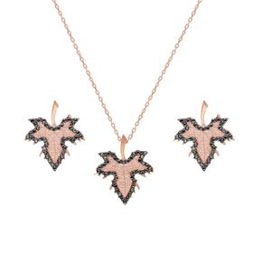 Chavin DZ26 Mini Çınar Yaprağı Kolye Küpe Gümüş Set