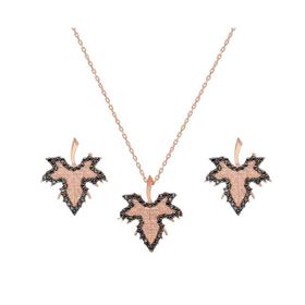 Chavin DZ26 Mini Çınar Yaprağı Kolye Küpe Gümüş Set