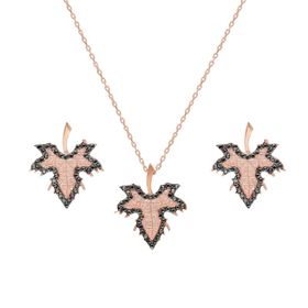 Chavin DZ26 Mini Çınar Yaprağı Kolye Küpe Gümüş Set