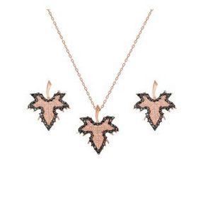 Chavin DZ26 Mini Çınar Yaprağı Kolye Küpe Gümüş Set