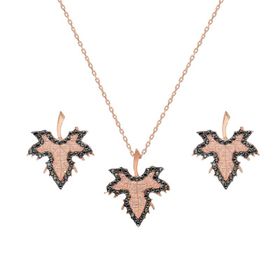 Chavin DZ26 Mini Çınar Yaprağı Kolye Küpe Gümüş Set