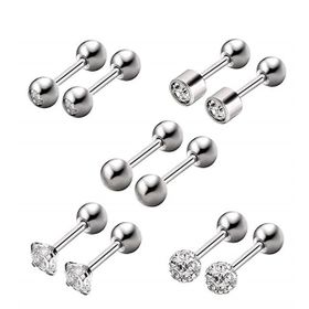Chavin EB61BY Gri Çelik 5 Takım Taşlı Bayan Erkek Küpe Piercing