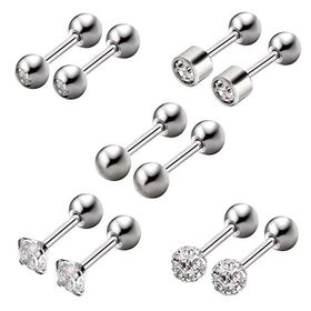Chavin EB61BY Gri Çelik 5 Takım Taşlı Bayan Erkek Küpe Piercing