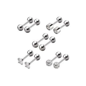 Chavin EB61BY Gri Çelik 5 Takım Taşlı Bayan Erkek Küpe Piercing