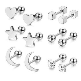 Chavin EB64BY Gri Çelik 6 Takım Bayan Küpe Piercing
