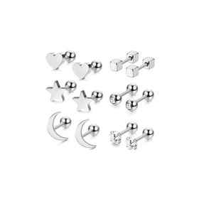 Chavin EB64BY Gri Çelik 6 Takım Bayan Küpe Piercing