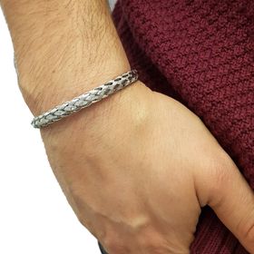 Chavin EC53BY Gri Örgü Kelepçe Çelik Erkek Bileklik