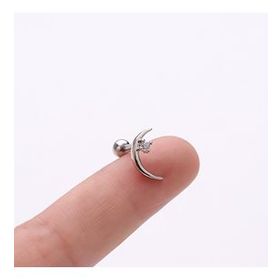 Chavin EN68SR Bayan Taşlı Ay Kulak Kıkırdak Piercing Çelik Küpe