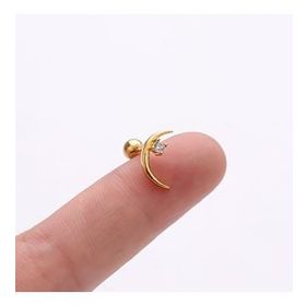 Chavin EN68SR Bayan Taşlı Ay Kulak Kıkırdak Piercing Çelik Küpe
