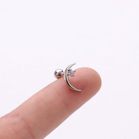 Chavin EN68SR Bayan Taşlı Ay Kulak Kıkırdak Piercing Çelik Küpe