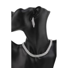 Chavin ES06 Düğün Nişan Kına Zirkon Taşlı Kadın Kolye Küpe Set