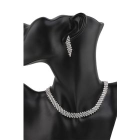 Chavin ES06 Düğün Nişan Kına Zirkon Taşlı Kadın Kolye Küpe Set
