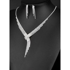 Chavin ES08 Düğün Nişan Kına Zirkon Taşlı Kadın Kolye Küpe Set