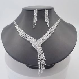 Chavin ES08 Düğün Nişan Kına Zirkon Taşlı Kadın Kolye Küpe Set