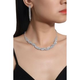 Chavin ES09 Düğün Nişan Kına Zirkon Taşlı Kadın Kolye Küpe Set