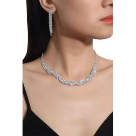 Chavin ES09 Düğün Nişan Kına Zirkon Taşlı Kadın Kolye Küpe Set