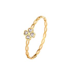 Chavin EU19SR Gold Çelik Yonca Taşlı Bayan Kelepçe Bileklik